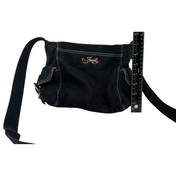 Y2K Retro Fossil Black Denim Floral Embroidered Crossbody Bag Y2K Shoulder Purse - Picture 6 of 16